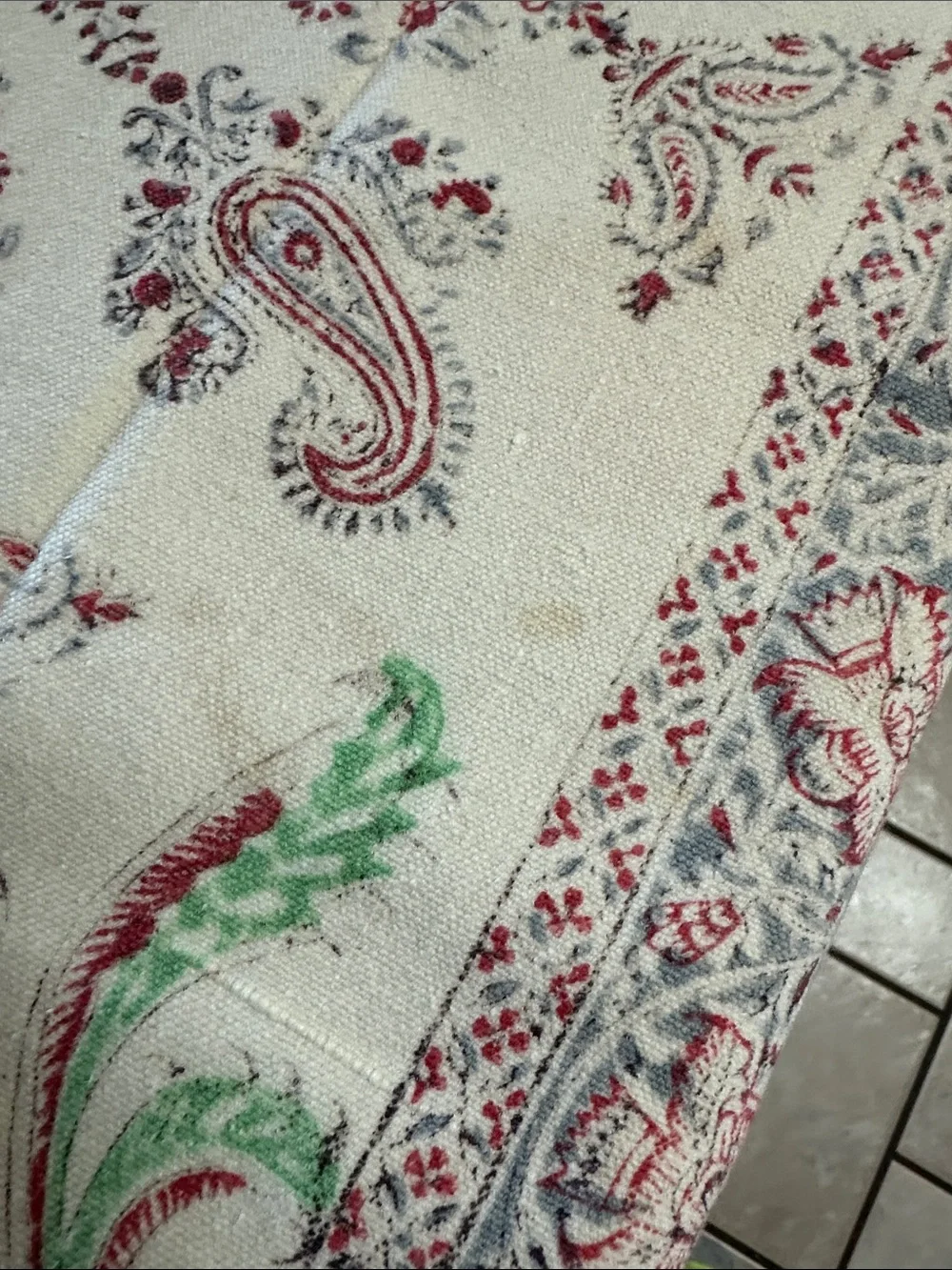 Vtg Persian Ghalamkar Kalamkari Cotton Tablecloth Signed Isfahan Paisley 45x45